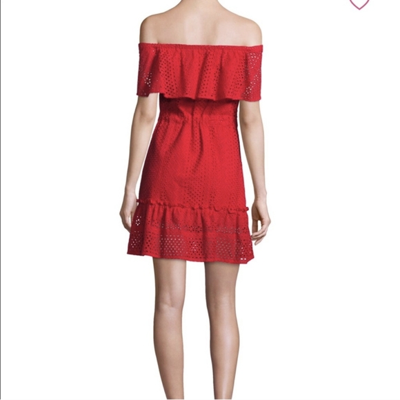 LIKELY Red off shoulder eyelet lace dress - Picture 2 of 6